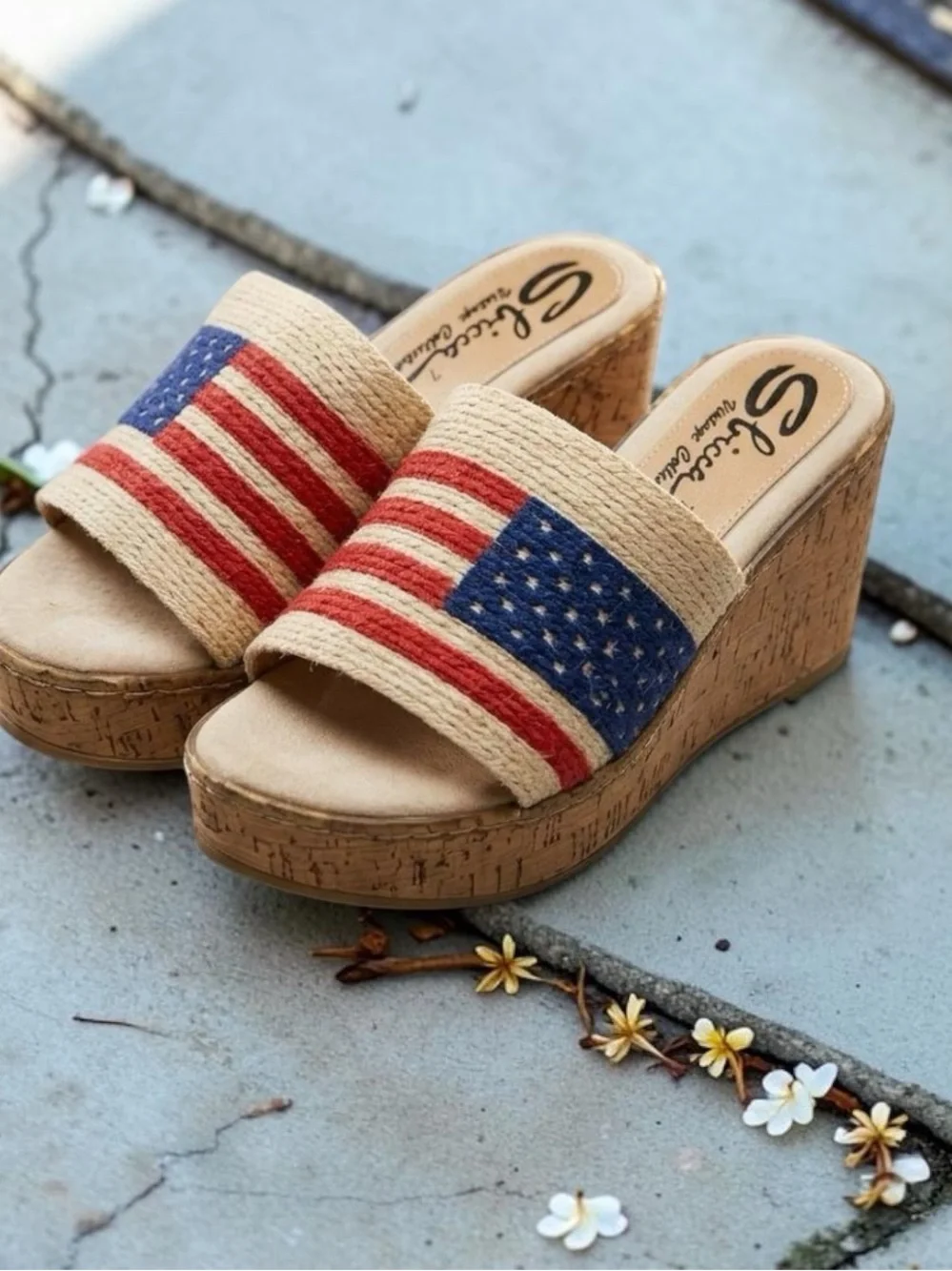 Sbicca Liberty Sandals Size 9 Red White Blue American Flag Espadrille Platform